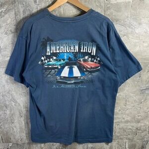 NEWPORT BLUE American Muscle Car L Tee Camaro Mustang Pontiac GTO  men's racing